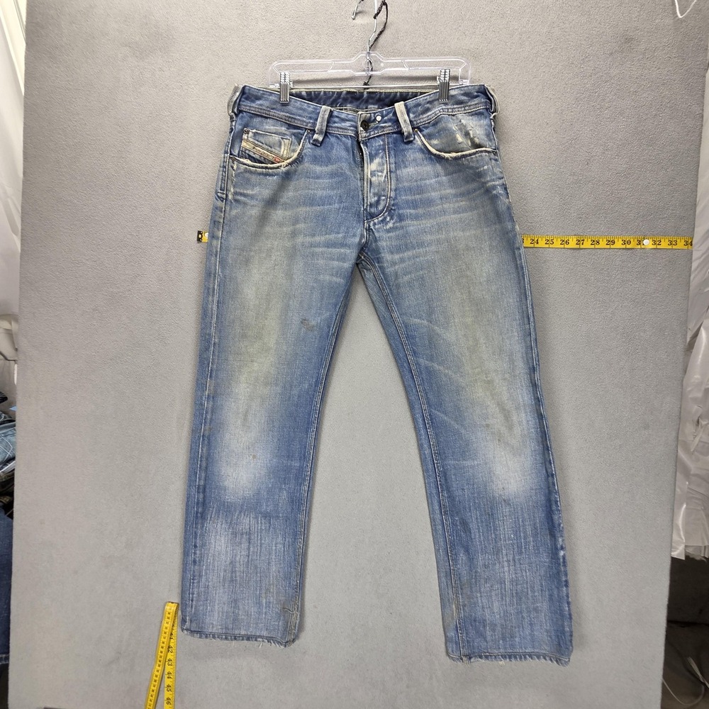 Diesel Jeans Mens 33x32 Blue Yarik Regular Straight Made Italy Altered Hem 0070Z
